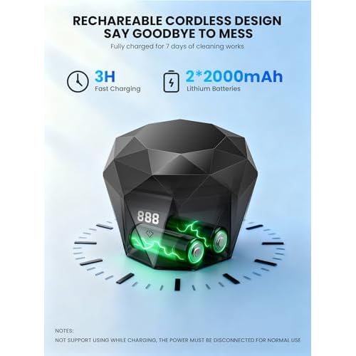 15W Ultrasonic Retainer Cleaner with 2 * 2000mAh Rechargeable Battery, LUMYSPACE 43¡¾5KHz Denture Cleaner Machine, Digital Timer & U-V-C Lights for Braces Night Guard Mouthguard Aligners Jewelry