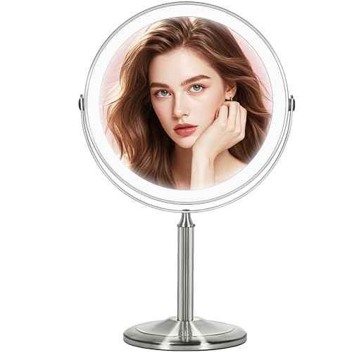 VESAUR 15X Magnifying Mirror with Light, 9.5 Large 5000mAh Rechargeable Double Sided HD Lighted Makeup Mirror with 3 Touch Dimmable Light, 360¡Æ Swivel Detachable for Travel Vanity Mirror Nickel, Gifts
