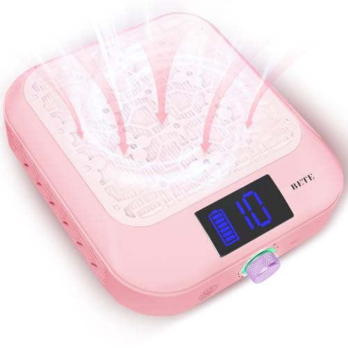 BETE Cordless Nail Dust Collector, Portable Vacuum Fan Vent Extractor with Powerful & Quiet Suction, Rechargeable Battery, LED Display for Acrylic Nails Polishing at Salon & Home, Pink
