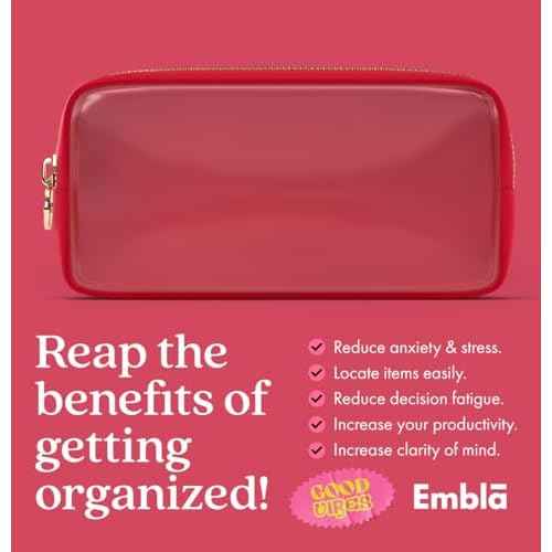 Clear Makeup Bag Zipper Pouch, Transparent Cosmetic Case Organizer, TSA Approved Travel Toiletry Case, Travel Accessories Essentials Makeup Tote for Women, Small Cute Make up Bag for Purse - Ruby