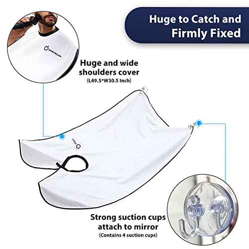 Beard Bib Apron, Beard Bib Hair Catcher for Shaving, Non-Stick Beard Shave Cape with Suction Cups, Grooming Accessories for Men, Gifts for Men Husband Father (White)