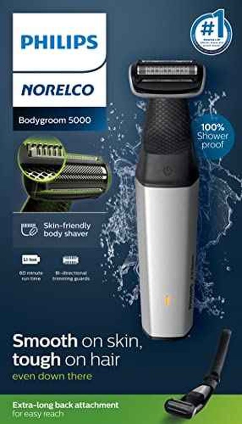 Philips Norelco Bodygroom Series 5000 Showerproof Body & Manscaping Trimmer for Men with Back Attachment, BG5025/40 + Philips Norelco Nose Trimmer 3000, for Nose, Ears, Eyebrows, NT3600/62