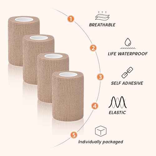 Tattoo Grip Cover Wrap, ATOMUS 8pcs 2.95 Inch x 5 Yards Disposable Tattoo Tube Tape Wrap Elastic Self-adhesive Bandage Rolls Tape for Tattoo Machine Grip Tube Accessories (Beige)