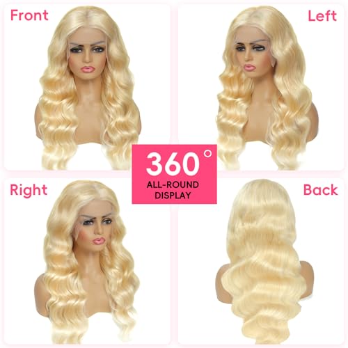 613 Lace Front Wig Human Hair 200 Density Blonde Wig Human Hair Blonde Body Wave Lace Front Wigs Human Hair Pre Plucked 613 HD Lace Frontal Wig 13x6 22 Inch