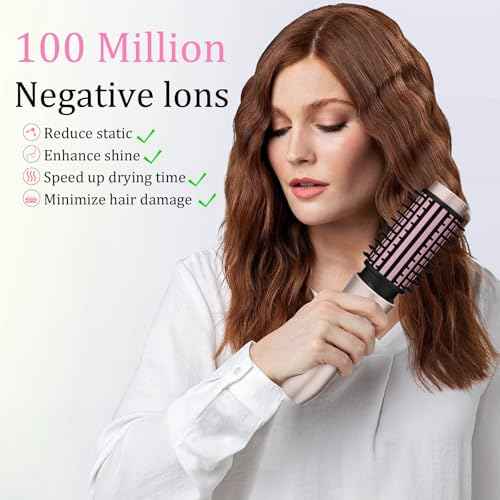 Cordless Hair Curling Iron Brush, Travel Curl Brush, 3-in-1 Portable Curling Iron Cordless, Plasma Thermal Hair Brush, 7000mAh USB Rechargeable Curlings Wand, Mini Hot Curlings Brush-Blush Pink