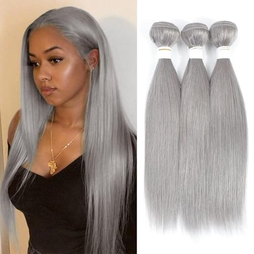 Brazilian Virgin Human Hair Bundles Sliver Grey Straight Wave Bundles Human Hair 20 22 24 inch 12A Unprocessed Quick Weave for Black Women