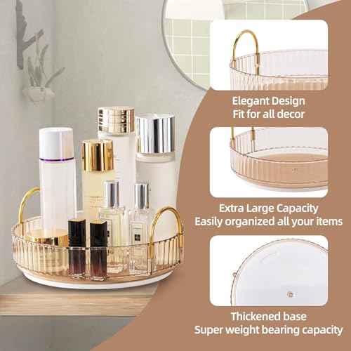 Makeup Organizer for Vanity, 360¡Æ Rotating Bathroom Organizer Countertop, High-Capacity Skincare Organizer, Spinning Cosmetics Organizer for Dresser Countertop (1 Tier, Amber)