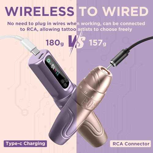 Wireless Tattoo Machine 2.0-3.5mm 6 Strokes Gun Pen with Brushless Motor 1600mAh Battery for SMP Tattoo Eyebrows Lip Hairstrokes Brow Professional Tattoo Artist Supply Rose Golden (DIVA) 180g