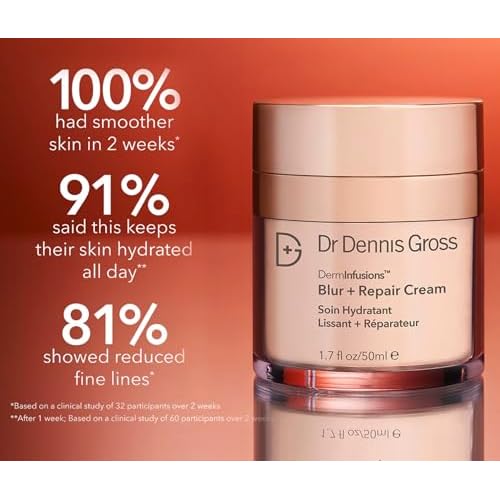 Dr Dennis Gross DermInfusions Blur + Repair Cream, Instantly Blurs Fine Lines, Smooths Skin with Satin-Matte Finish, Visibly Plumps & Firms, Reduces Redness, and Improves Skin Elasticity, 1.7 Fl Oz