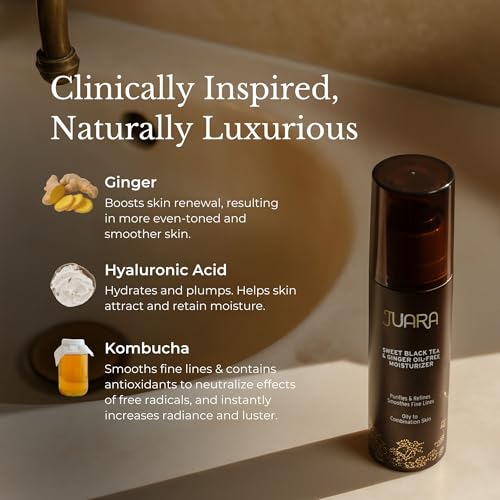 JUARA: Sweet Black Tea & Ginger Oil-Free Moisturizer | Matte Finish Lotion Reduces Shine | Deluxe Moisturizing Facial Treatment | Plumping Hyaluronic Acid | Paraben & Sulfate Free | Vegetarian | 1.7oz