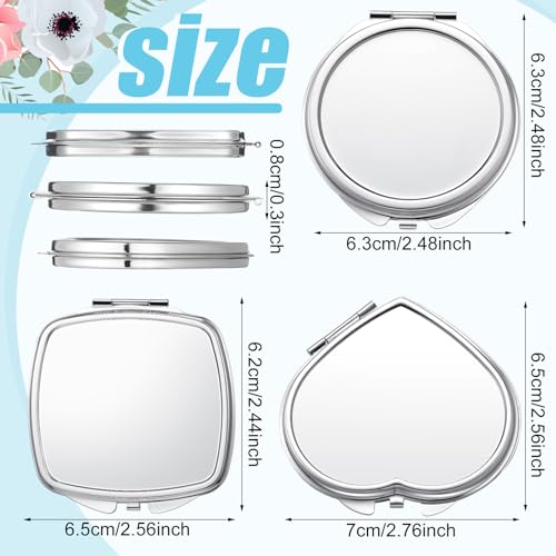 Jetec 18 Pcs Sublimation Blanks Products Small Compact Mirror Bulk Heat Transfer Folding Pocket Makeup Mirror Heart Round Square Double Sided Handheld Sublimation Mirror for Women Gift Purse Travel