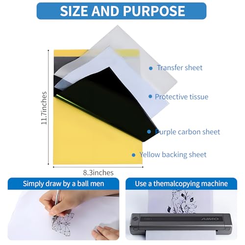 Tattoo Transfer Paper - 50 PCS Tattoo Stencil Paper, 4 Layers 8.3" x 11.7" A4 Size Tattoo Thermal Stencil Paper for Tattoo Transfer Kit Tattoo Supplies