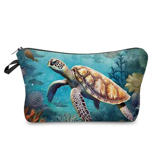 Sea Turtle Makeup Bag Cute Small Organizer Bag Travel Toiletry Zipper Pouch Sea Turtle Cosmetic Bag Birthday Christmas Gifts for Turtle Lovers Women Friends