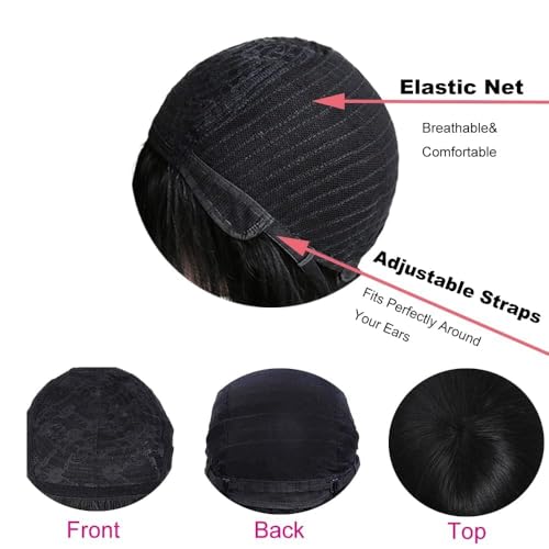 ROSELINE Glueless Wigs Human Hair with Bangs Straight Human Hair Wig with Bangs 150% Density None Lace Front Wigs for Black Women 20inch