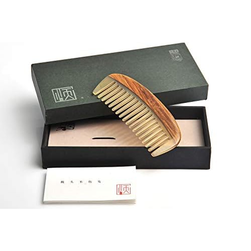 TAN MUJIANG Wooden Sheep or Cow Horn Comb Smooth Luxury Set, Anti-Static YTB 5-11 with Case