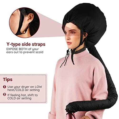 Bonnet Hooded Hair Dryer Attachment, Larger Adjustable Deep Conditioning Cap for Fast Hair Drying with Elastic Band for Fixing Free, Hair Curling Nursing Oil Treat-Ment SPA Steamer Cap