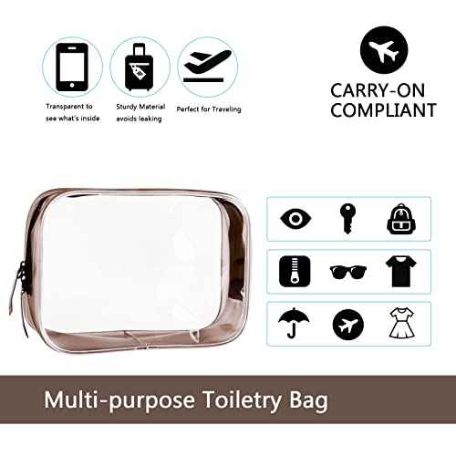 Clear Pouch Small, Makeup Bag, 6.6"x2.3"x4.7" Size TSA Approved Toiletry Bag, Clear Travel Bags for Toiletries, Cosmetic Bag for Women and Men Small-1 Pack Coffee