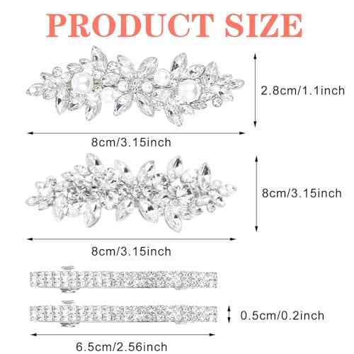 4Pcs Rhinestone Hair Clips for Women Sliver Pearl Flower Hair Barrettes Elegant Crystal Hairpins Bridal Hair Pins Wedding Hair Accessories for Bride Bridesmaid Party