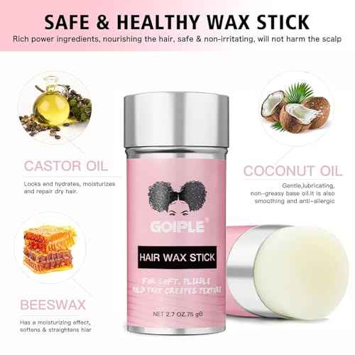 Goiple Hair Wax Stick - Long-Lasting, Smoothing & Slick Pomade Stick for Hair Wigs, Styling Waxes for Fly Away & Edge Frizz Hair, 2.7oz each
