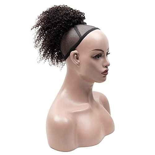 Afro Puff Kinky Curly Drawstring Ponytail Buns Natural Human Hair Pieces for Black Women,Girls,Kids 10 Inch #1B Natural Black