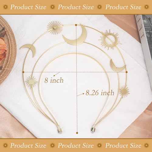 Gold Halo Crown Moon Stars Goddess Crown Alloy Goddess Headpiece Party Tiaras Crowns for Women Wedding Birthday Christmas Hair Accessories for Women and Girls