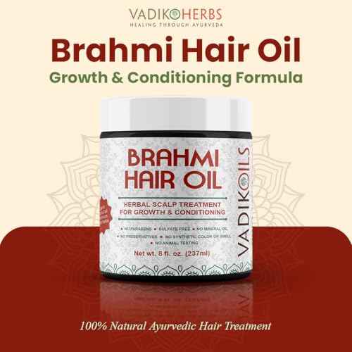 Vadik Herbs Brahmi Hair Oil (8 oz) All natural herbal hair oil for hair growth, hair conditioning, dandruff and dry scalp with Rosemary Oil | Herbal scalp treatment