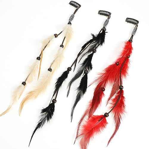 6 Pack Feather Hair Clips Handmade Hippie Feather Headband Boho Hair Extensions with Clip Comb Feathers Hairpin Headdress Accessories for Women.