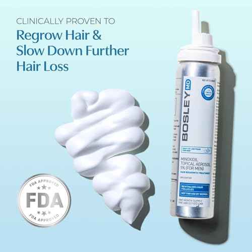 BosleyMD Minoxidil Foam, Extra Strength Thinning Treatment for Hair Loss and Hair Regrowth for Men, Women 5% Topical Solution, Foam/Mousse, 1-month supply, 2 oz.