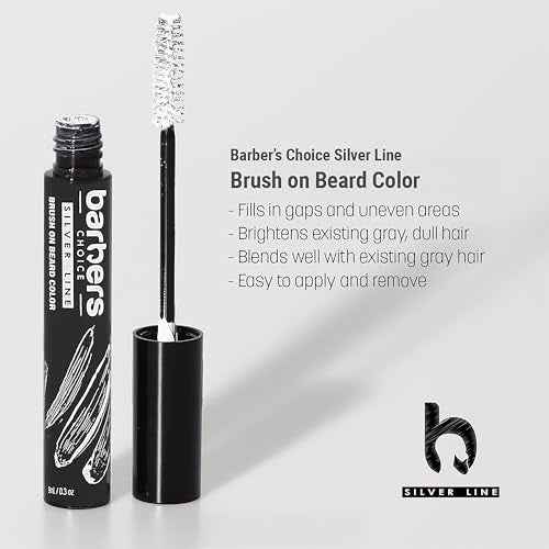 Barbers Choice Silver Line, Facial Hair Brush on Temporary Color for Silver Fox Men- Instantly Brighten White Beards, Mustache & Sideburns, Less Yellow, Easy Application, Arctic White