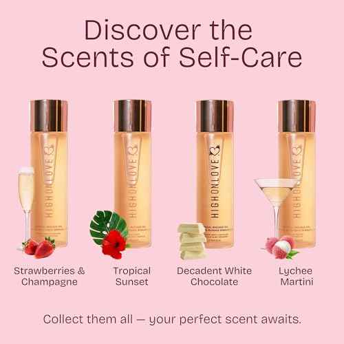 HIGHONLOVE Natural Body Oil with Hemp Seed, Grape Seed, & Vitamin E Oil - Moisturizing Body Glow with a Non-Greasy, Glowy Finish by High On Love (120 ml) (Tropical Sunset)