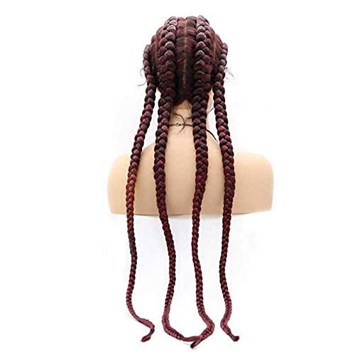 99J Red Braided Wigs for Black Women Long Straight Glueless Synthetic Lace Front Wigs Pre Plucked Hairline Knotless Box Braided Lace Front Wig with Baby Hair Heat Resistant Cosplay Drag Queen 30Inch