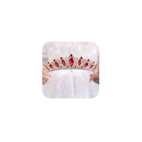 Wekicici Red Crystal Tiara with Comb Wedding Red Crown Princess Queen Headband for Brides Hair Accessories for Women Halloween Birthday Costume Party Pageant