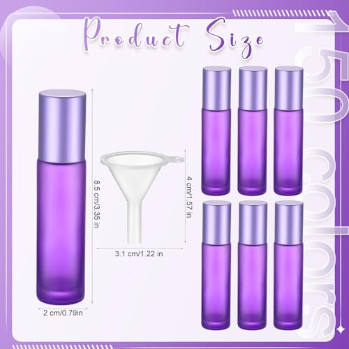 Sumind 150 Pcs Frosted Glass Roller Bottles Essential Oil 10 ml Empty Roll on Bottles with Stainless Steel Balls Leak Proof with 5 Funnel for Travel Essential Oil Perfume(Frosted Purple)
