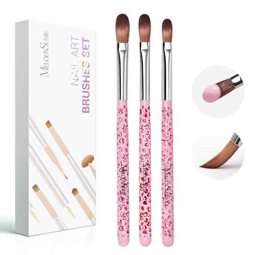 MelodySusie 3-Piece Acrylic Nail Brush Set - Sizes 8/10/14, Professional Nail Art Tool for Acrylic Application, Powder, Extension & 3D Carving - Pink