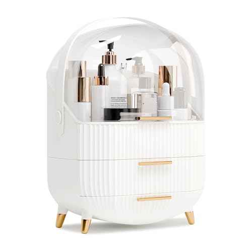 Makeup Organizers and Storage, Make up Organizer for Vanity Cosmetics Skincare Organizers With Lid and Drawers Display Cases for Countertop£¨White£©