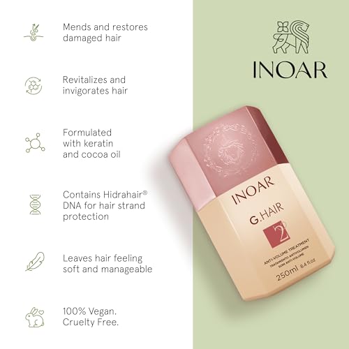 INOAR GHair Premium Keratin Step 2 with Keratin for Intense Frizz Reduction & Hair Smoothing, 6.7 Fl Oz