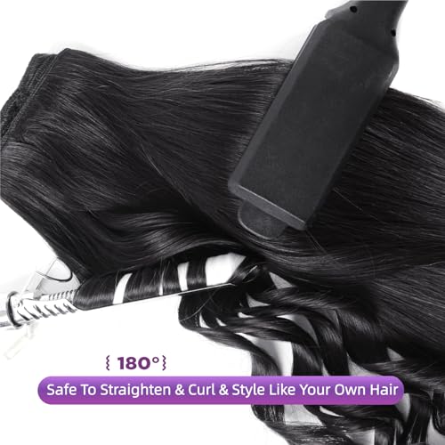 Clip in Hair Extensions Real Human Hair,100% Seamless Remy Human Hair Straight,Clip Extensions for Women, 8pcs Per Set with Double Weft,1B Natural Black,22inch 110g/4oz