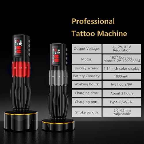 BIGWASP Z4 Wireless Rotary Tattoo Machine Pen with 6 Adjustable Stroke Lengths, 1800mAh Long-Lasting Battery, Powerful Coreless Motor, Ideal for Professional Tattoo Artists - Black