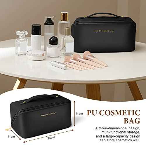Premium Nylon Cosmetic Bag Travel Bag, Large Capacity Layered Cosmetic Bag Zipper Bag, Portable Travel Organizer Multifunctional Waterproof Bag, Easy to Carry, Gift for Women (New-Black)