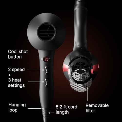 TREZORO Professional Blow Dryer for Women ? Ionic Hair Dryer 2000W for Salon & Personal Use ? Powerful, Fast & Quiet Drying for Curly Hair, Unwanted Frizz ? Design for Travel ? 8.2ft Cord ? Black