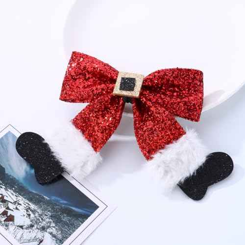 2Pcs Glitter Cute Christmas Bows Barrettes Red Hairpins Hair Accessories for Girls Women Xmas Party Gifts