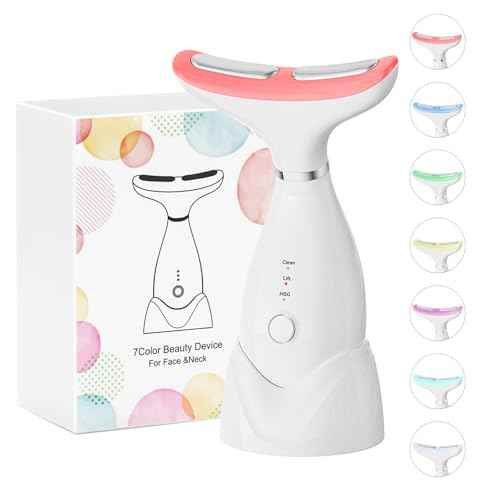 Facial and Neck Massager,7 Color LED Light Therapy for Face,Face Lift Device,Beauty Face Massager Tools for Skin Care (White)