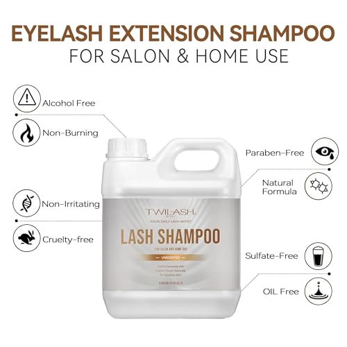 Lash Shampoo Bulk 2 Liters, Eyelash Cleanser for Extensions, Gentle Sodium Cocoyl Alaninate Formula for Sensitive Skin, Non-Irritating Makeup Remover, Best for Salon and Home Use (2L)