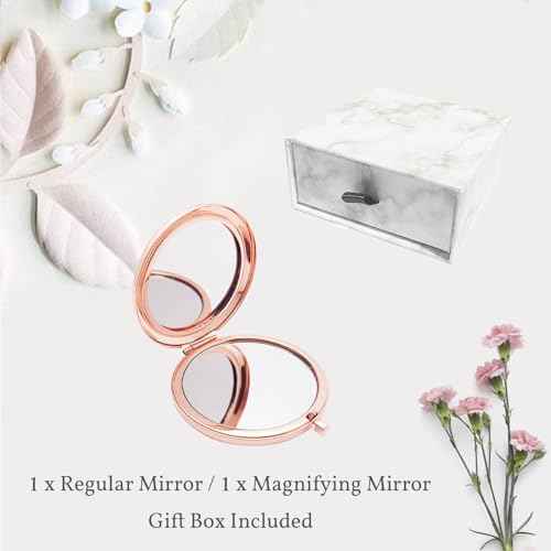 Personalized Gift Initial Compact Mirror w Box for Women Sister Daughter Mom Wife, Floral Monogram Alphabet Silver Small Mirror Ideal Gift on Birthday, Christmas, Graduation (A, Silver)