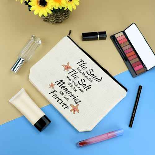 Summer Beach Makeup Bag Beach Lover Gifts for Women Inspirational Gifts for Her Cosmetic Bag Summer Themed Zipper Travel Pouch Birthday Graduation Gift for Friends Sister Besties Teacher Coworker
