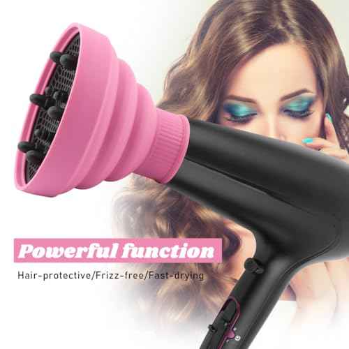 Universal Foldable Hair Dryer Diffuser, Travel Hair Dryer Diffuser Attachment with Comb, Portable Hairs Diffusers Blow Dryers Attachment for Natural Thick Hairs(Color:Pink)