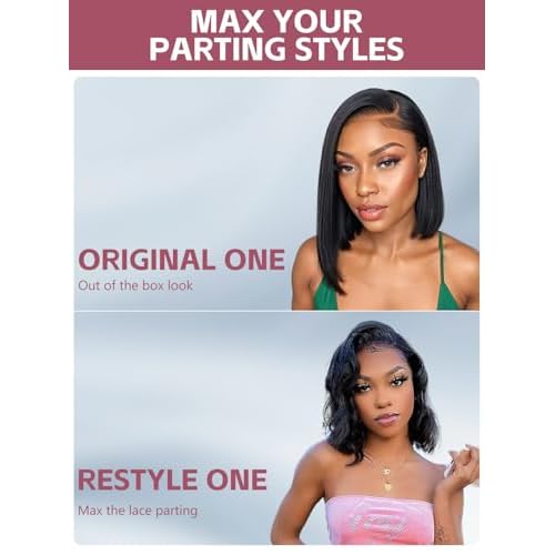 ORIGINAL QUEEN OQ Hair Glueless Wigs Human Hair Bob Straight Side Part 5X7 Pre Plucked Pre Cut Pre Bleached Wear and Go Wigs Human Hair Short Straight Bob Wigs for Women 12Inch