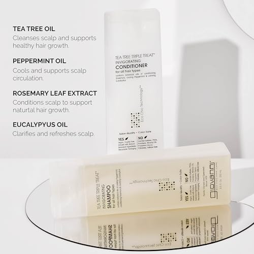 GIOVANNI Tea Tree Triple Threat Invigorating Shampoo & Conditioner Set - Cooling Peppermint, Eucalyptus, Rosemary, Helps Dry Flaking Scalp, Paraben Free, Moisturizes & Detangles - 1 gal (2 Pack)