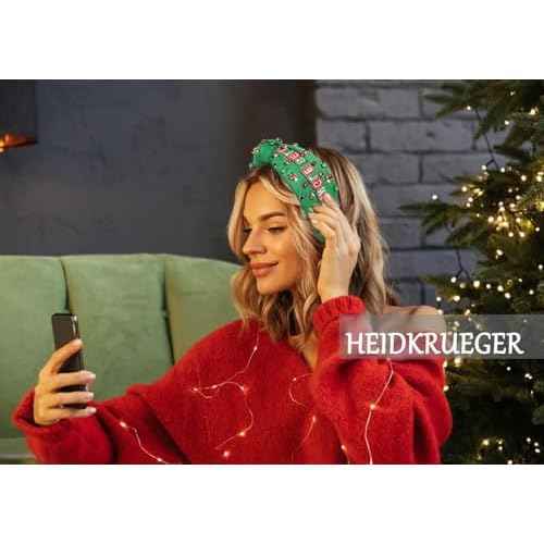 HEIDKRUEGER Jeweled Knot Headband Wide Christmas Headband JINGLE BELL Hair Hoop Party Supplies (JINGLE BELL)