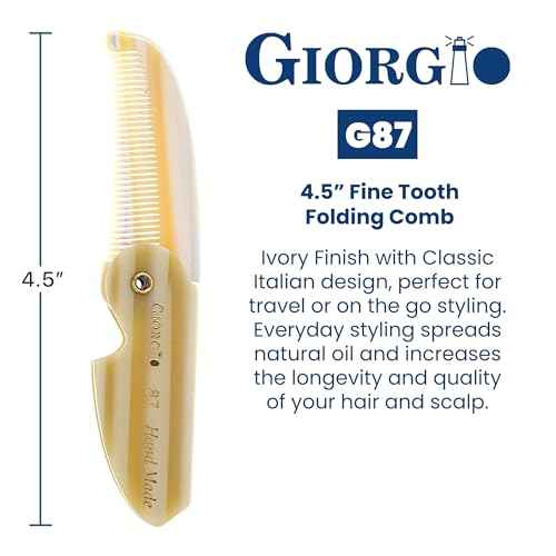 Giorgio G87 Folding Mustache and Beard Comb, Small Pocket Comb for Men Everyday Grooming and Hair Care. Handmade, Saw-cut and Hand Polished Styling Men's Folding Combs. Ivory 4.5 Inch